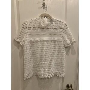 Solemio Women's White Short Sleeve Crocheted Top Size S Cottage Core
